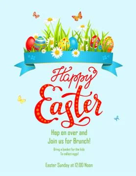 Eggs on grass poster Stock Illustration