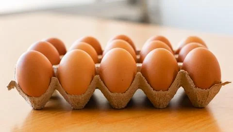 Eggs in a gray container Stock Photos