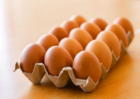Eggs in a gray container Stock Photos