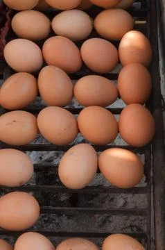Eggs on the grill burner Stock Photos