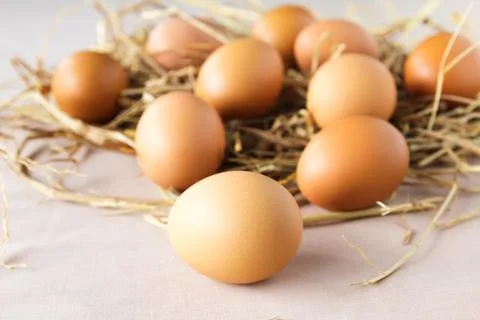 Eggs on hay Stock Photos