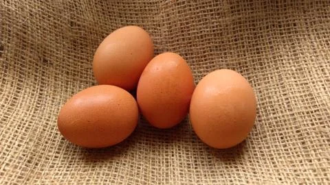 Eggs on  hemp fabric background Stock Photos