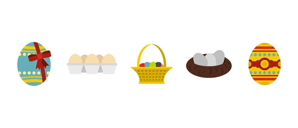 Eggs icon set, flat style 스톡 일러스트