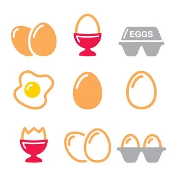 Eggs icons, fried egg, egg box - breakfast icons set Stock-Illustration