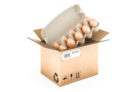 Eggs inside parcel, order and delivery concept. 3D rendering Stock Illustration