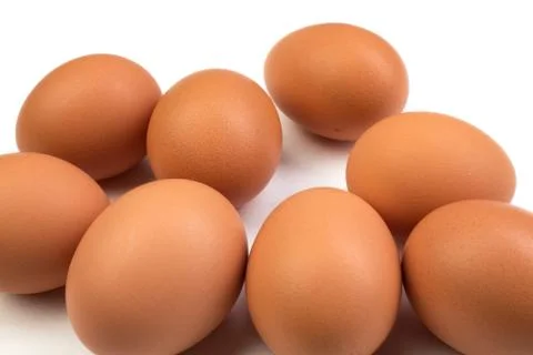 Eggs isolated on white background. Copy space for text. Top view Foto stock