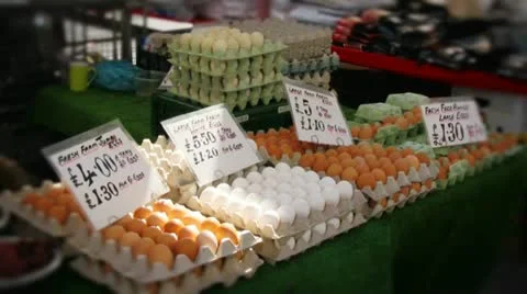 Eggs at a market stall Stock Footage 10862377