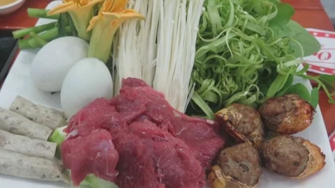 Eggs, meat and vegetables on the plate Stock Footage 70570495