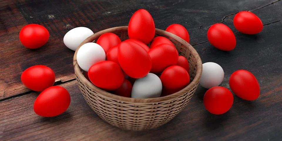 Eggs misc red easter ok wood background basket Stock Illustration