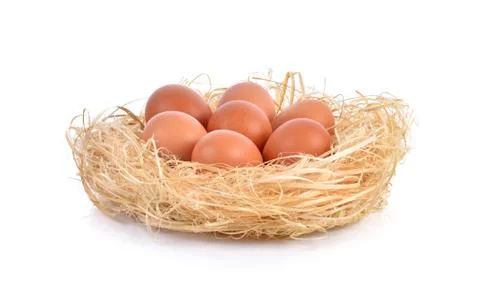 Eggs in a nest on white background Stock Photos