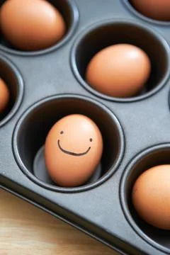 Eggs on the oven pan Stock Photos