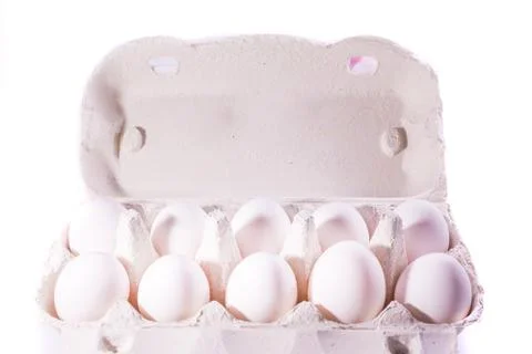 Eggs Package Tray Material Cardboard Fresh Ingredient Cooking Shells White .. Stock Photos