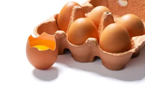 Eggs in packaging mould box isolated on white Stock Photos