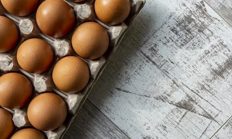 Eggs in a paper tray for texture background copy space Stock Photos