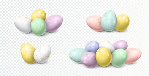 Eggs pastel. 3d Easter egg compositions. Mini pile and speckled group, light Stock Illustration