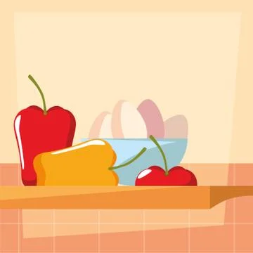Eggs pepper and apple preparation cooking Stock Illustration