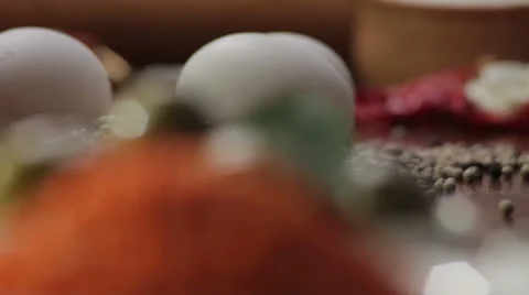 Eggs on  a  pile  of  pepper  beans HD Stock Footage 27217604