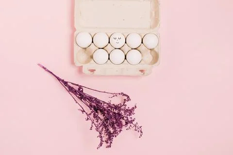 Eggs on a pink background. 库存照片