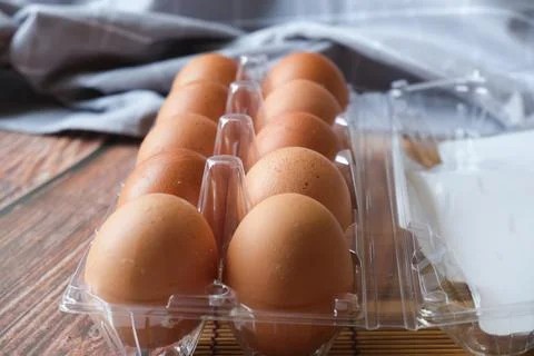Eggs in plastic egg carton Stock Photos