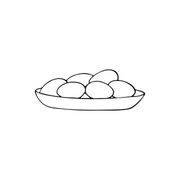 Eggs in a plate sketch. Hand-drawn farming food. Fresh eggs, outline icons... Illustrazione stock