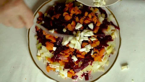 Eggs. Preparation of a dish herring under a fur coat. Stock Footage 70269469