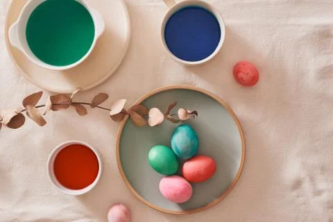 Eggs preparing paint for easter day. Stock Photos