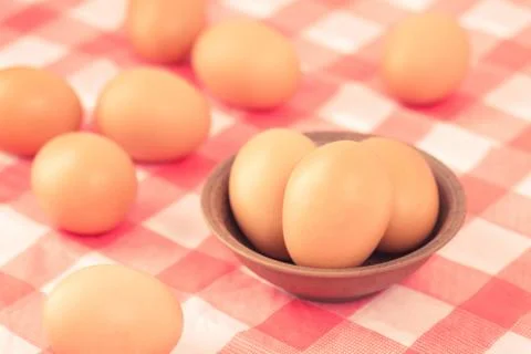Eggs put on the table in the kitchen Stock Photos