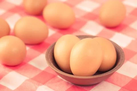 Eggs put on the table in the kitchen Stock Photos