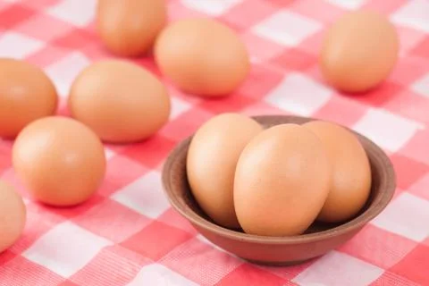 Eggs put on the table in the kitchen Stock Photos