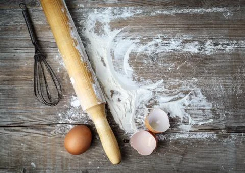 Eggs, rolling, whisk Foto stock