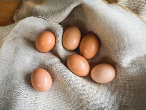 Eggs in sack Stock Photos
