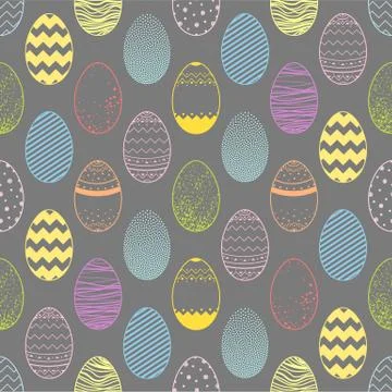 Eggs seamless pattern outline dark background Stock Illustration