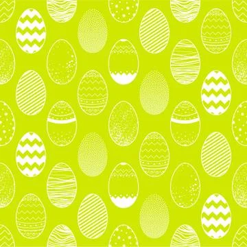 Eggs seamless pattern outline green background Stock Illustration