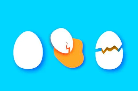 Eggs in shell, crack, half. Broken egg and yolk. Farm products. Fast food Stock Illustration