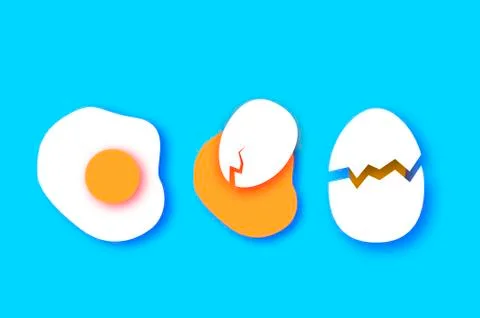 Eggs in shell, crack, half. Broken egg and yolk. Farm products. Fast food Stock Illustration