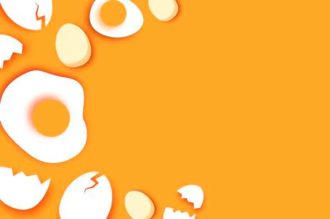 Eggs in shell, fried, half. Broken egg. Farm products. Fast food. Natural Stock Illustration