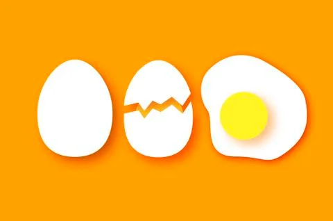 Eggs in shell, fried, half. Broken egg and yolk. Farm products. Fast food Stock Illustration