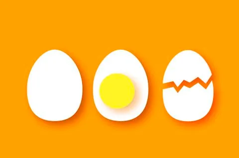 Eggs in shell, half. Broken egg and yolk. Farm products. Fast food. Natural Stock Illustration