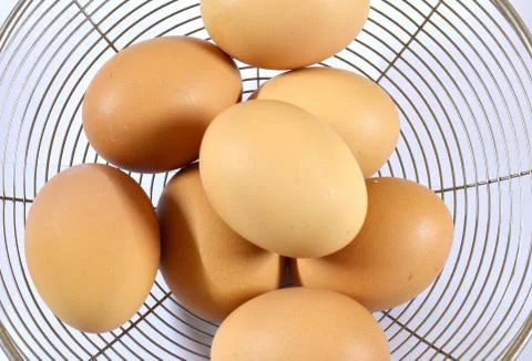 Eggs on sieve 스톡 사진