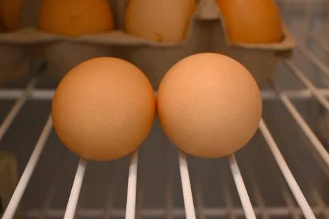 Eggs stored in refrigerator close-up kitchen food storage concept Fotos Stock