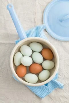 Eggs in a strainer Foto stock