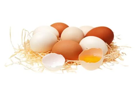 Eggs in a straw nest. Stock Photos