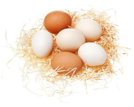 Eggs in straw nest. Stock Photos