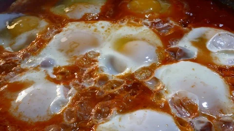 Eggs with Tomato Sauce Video 4K Stock Footage 103453368