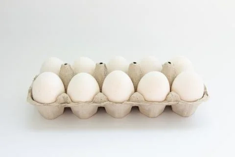 Eggs in a tray on a white background Stock Photos