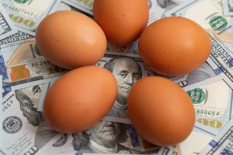 Eggs on US 100 dollar banknotes Stock Photos