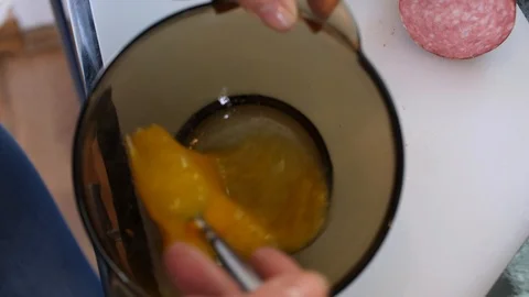 Eggs whipping by fork close up Stock Footage 106262625