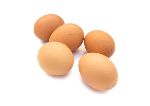 Eggs on white background, raw material for make cooking Stock Photos