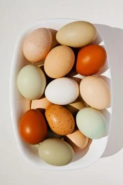 Eggs in white bowl Stock Photos