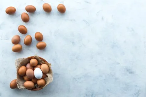 Eggs on a white surface, top view. Stock Photos